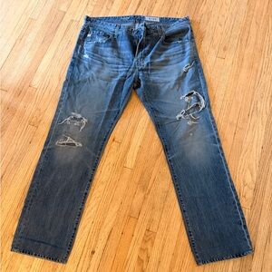 AG Adriano Goldschmied Men's Distressed Blue Jeans